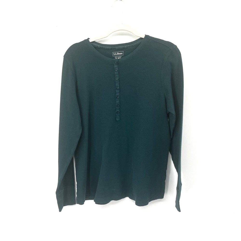 LL Bean teal green long sleeve Henley shirt thermal cabincore cottagecore XL reg